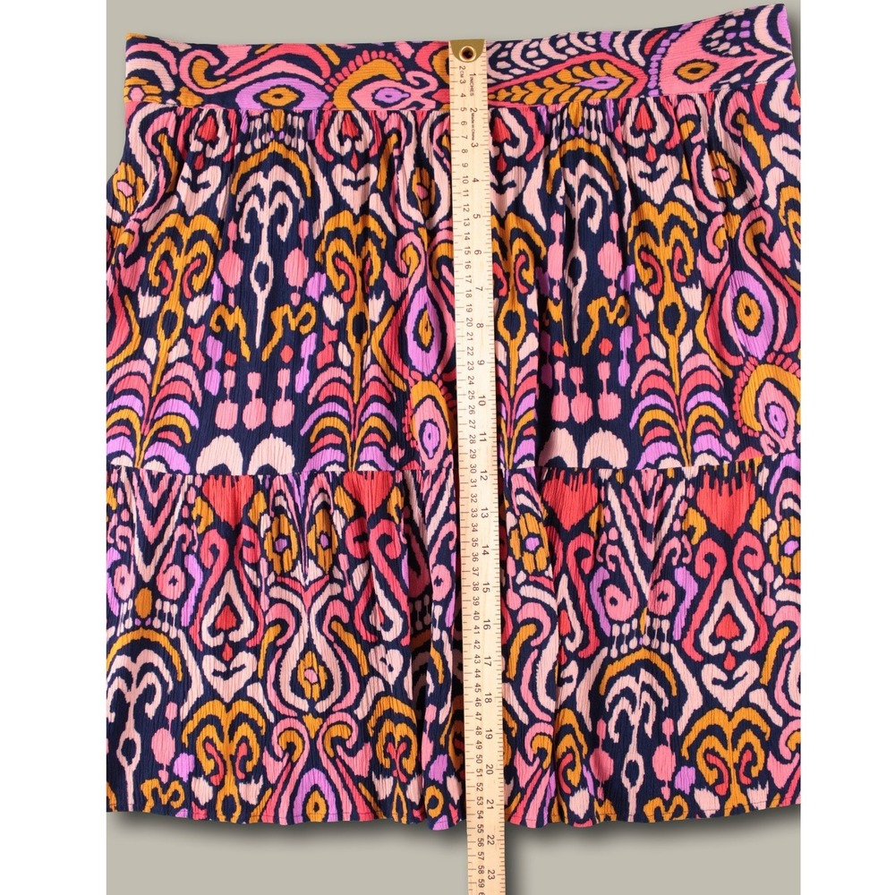 Boden Grace Crinkle Skirt US 16 18 Plus Size Viscose Navy Pink Ikat Boho R0144 - Picture 6 of 6